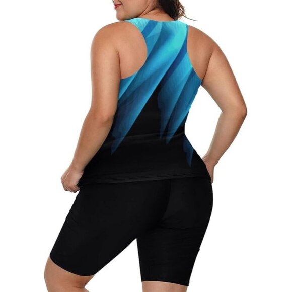 Lalagen Two-Piece Swimsuit 4XL Racerback Lace-Up Front Top High Waist Capris Set - Picture 6 of 11